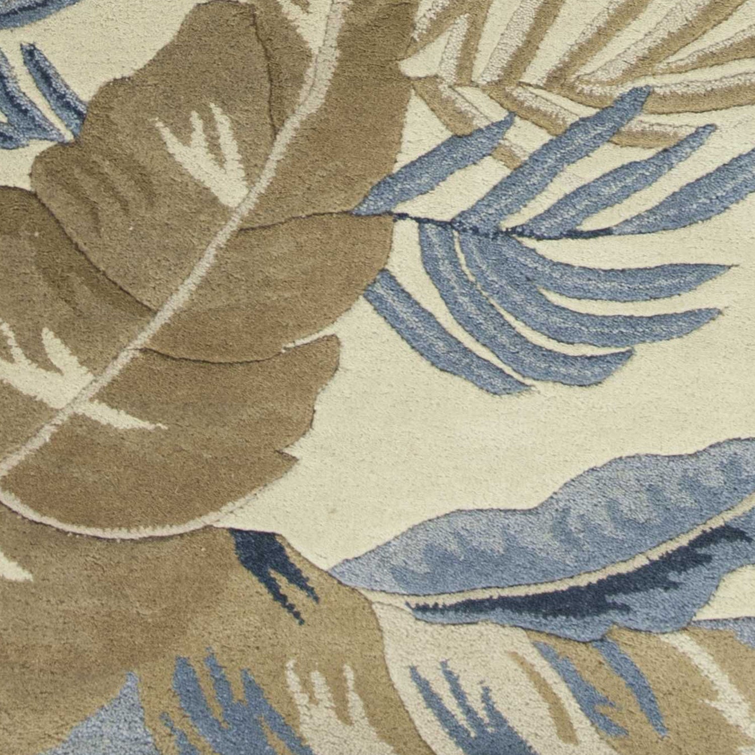 2' X 8' Ivory Or Blue Leaves Wool Runner Rug