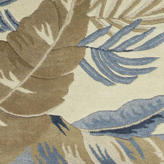 2' X 8' Ivory Or Blue Leaves Wool Runner Rug