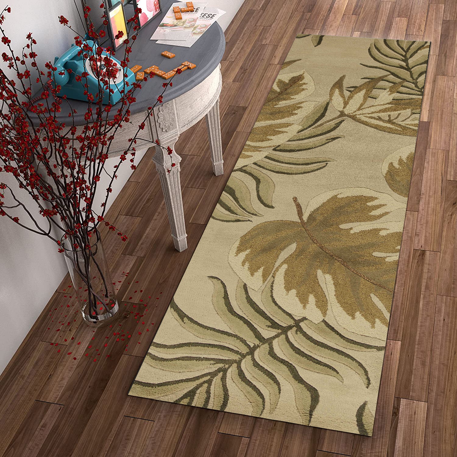 8' Sand Beige Wool Handmade Runner Rug