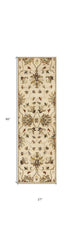 8' Champagne Wool Floral Handmade Runner Rug