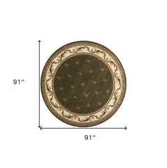 8' Green and Brown Round Oriental Area Rug