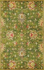 8' x 11' Green and Ivory Wool Floral Handmade Area Rug