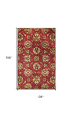 9' X 13' Red and Ivory Wool Floral Handmade Area Rug