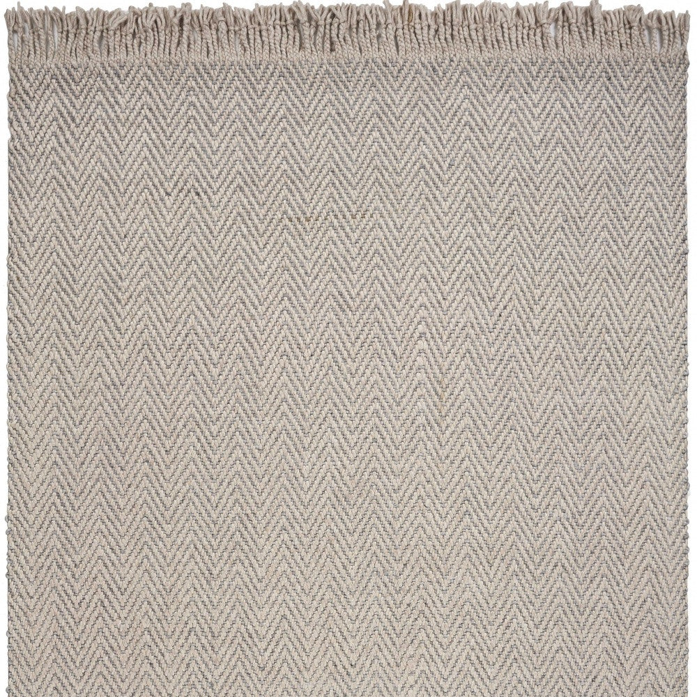 3' X 5' Oatmeal Braided Herringbone Area Rug With Fringe