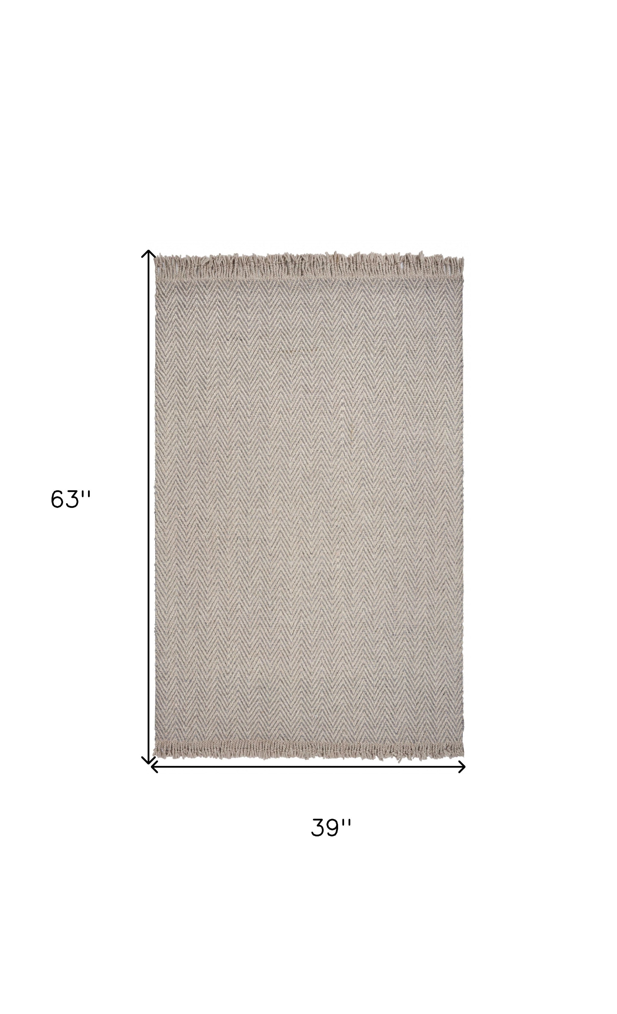 3' X 5' Oatmeal Braided Herringbone Area Rug With Fringe
