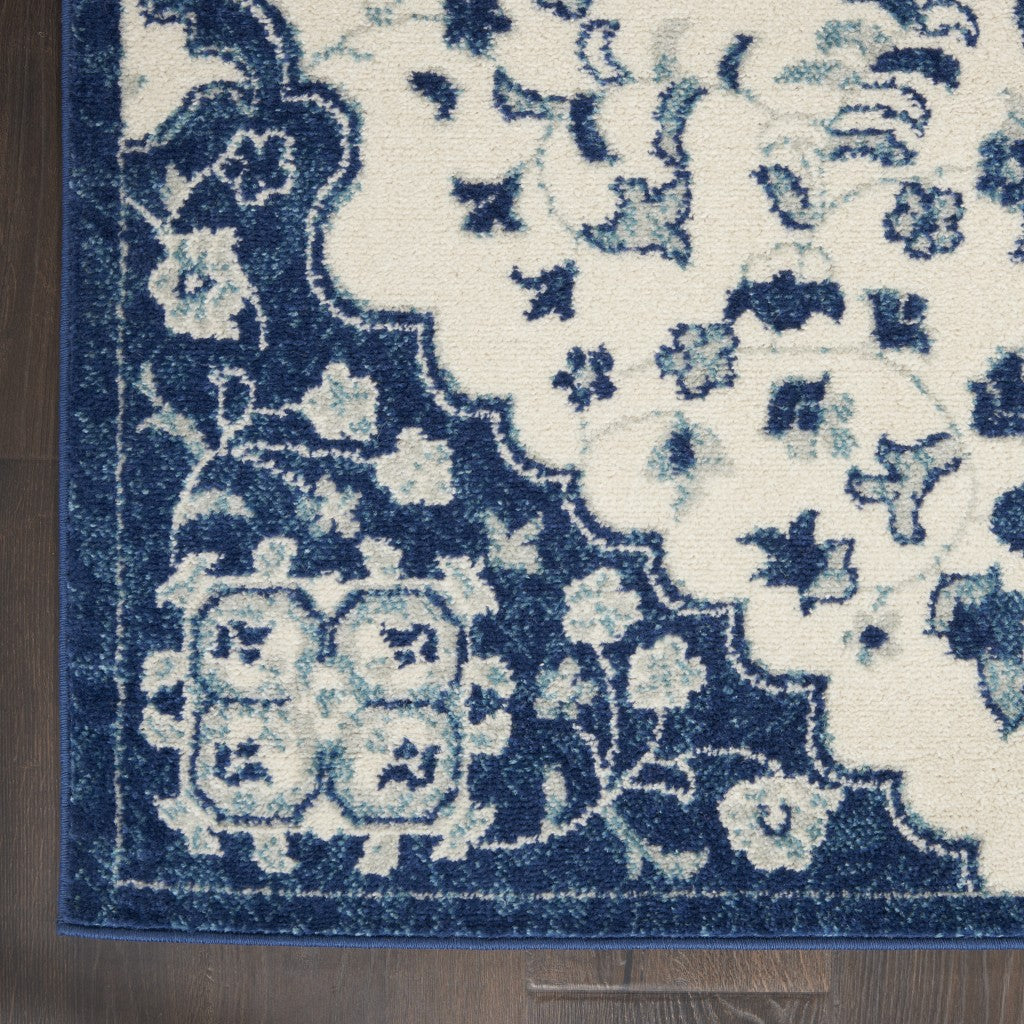 2’ X 3’ Ivory And Blue Medallion Scatter Rug