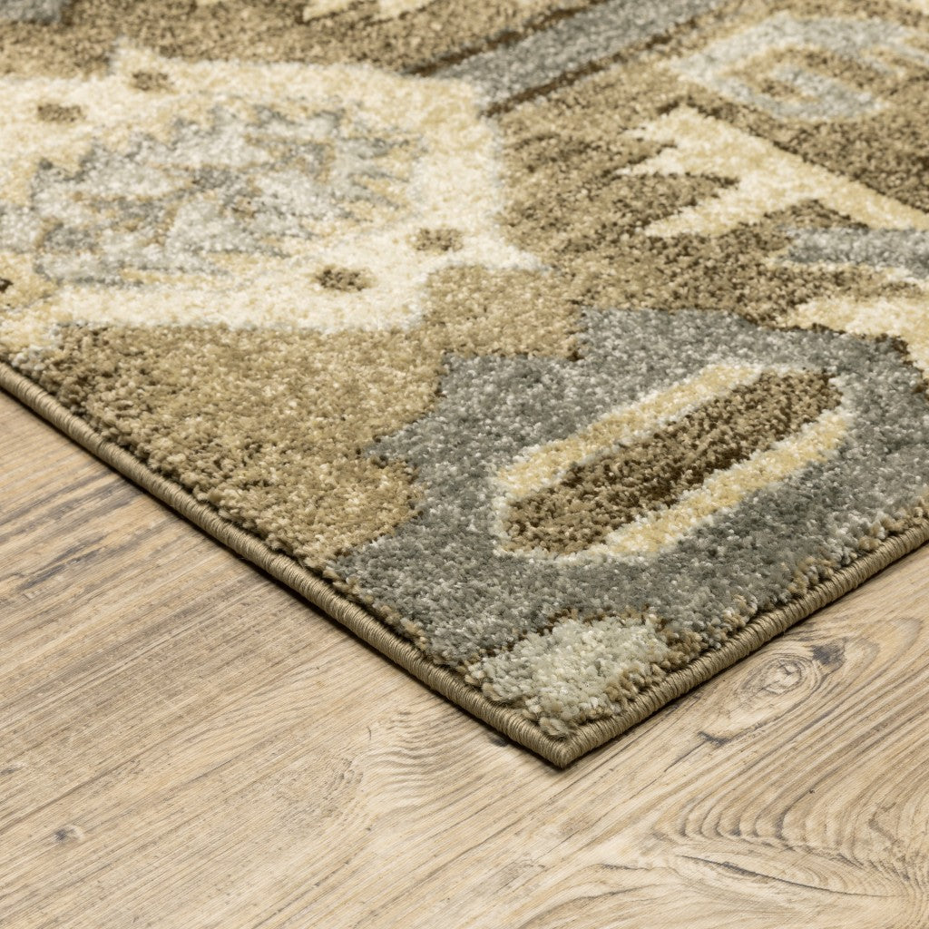 8’ X 11’ Tan And Gold Central Medallion Indoor Area Rug