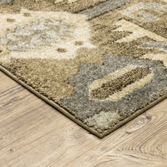 8’ X 11’ Tan And Gold Central Medallion Indoor Area Rug