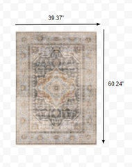 3' X 5' Grey Blue Machine Woven Medallion Indoor Area Rug
