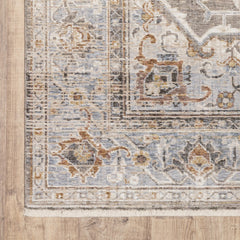 3' X 5' Grey Blue Machine Woven Medallion Indoor Area Rug