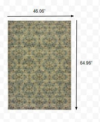 4’X6’ Ivory And Blue Geometric Area Rug