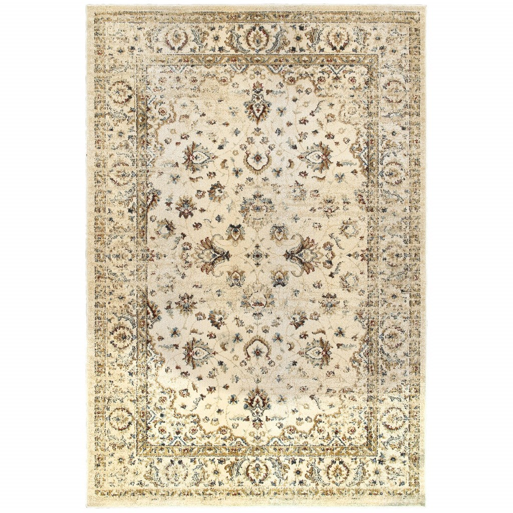 5’ X 8’ Ivory And Gold Distressed Indoor Area Rug