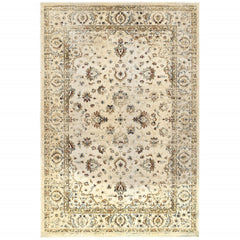 5’ X 8’ Ivory And Gold Distressed Indoor Area Rug