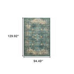8’ X 11’ Peacock Blue And Ivory Indoor Area Rug