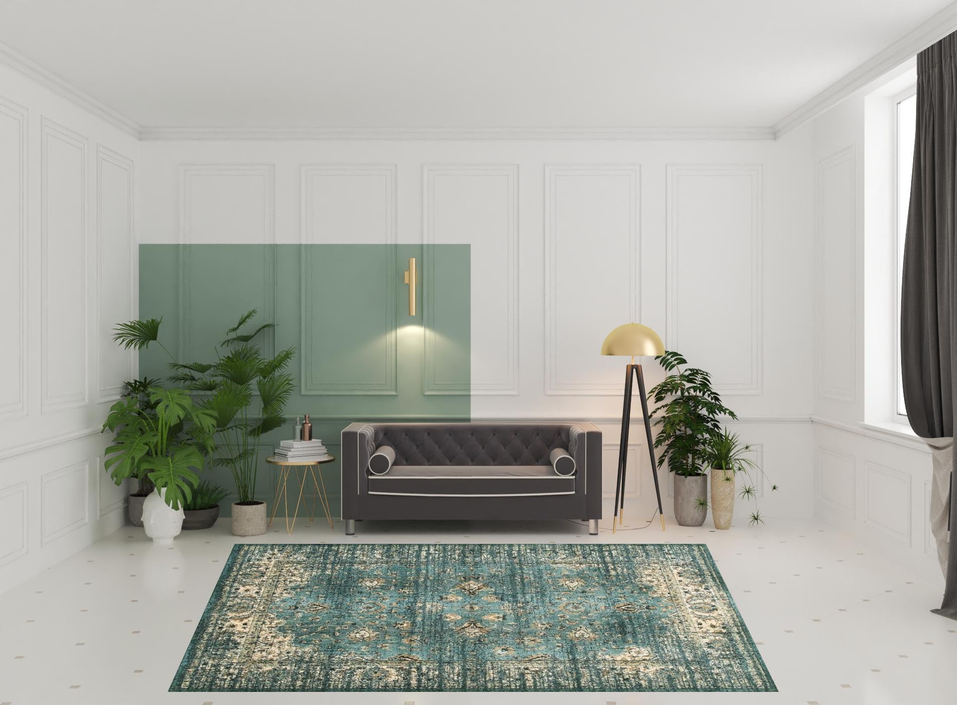 8’ X 11’ Peacock Blue And Ivory Indoor Area Rug