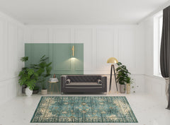 8’ X 11’ Peacock Blue And Ivory Indoor Area Rug