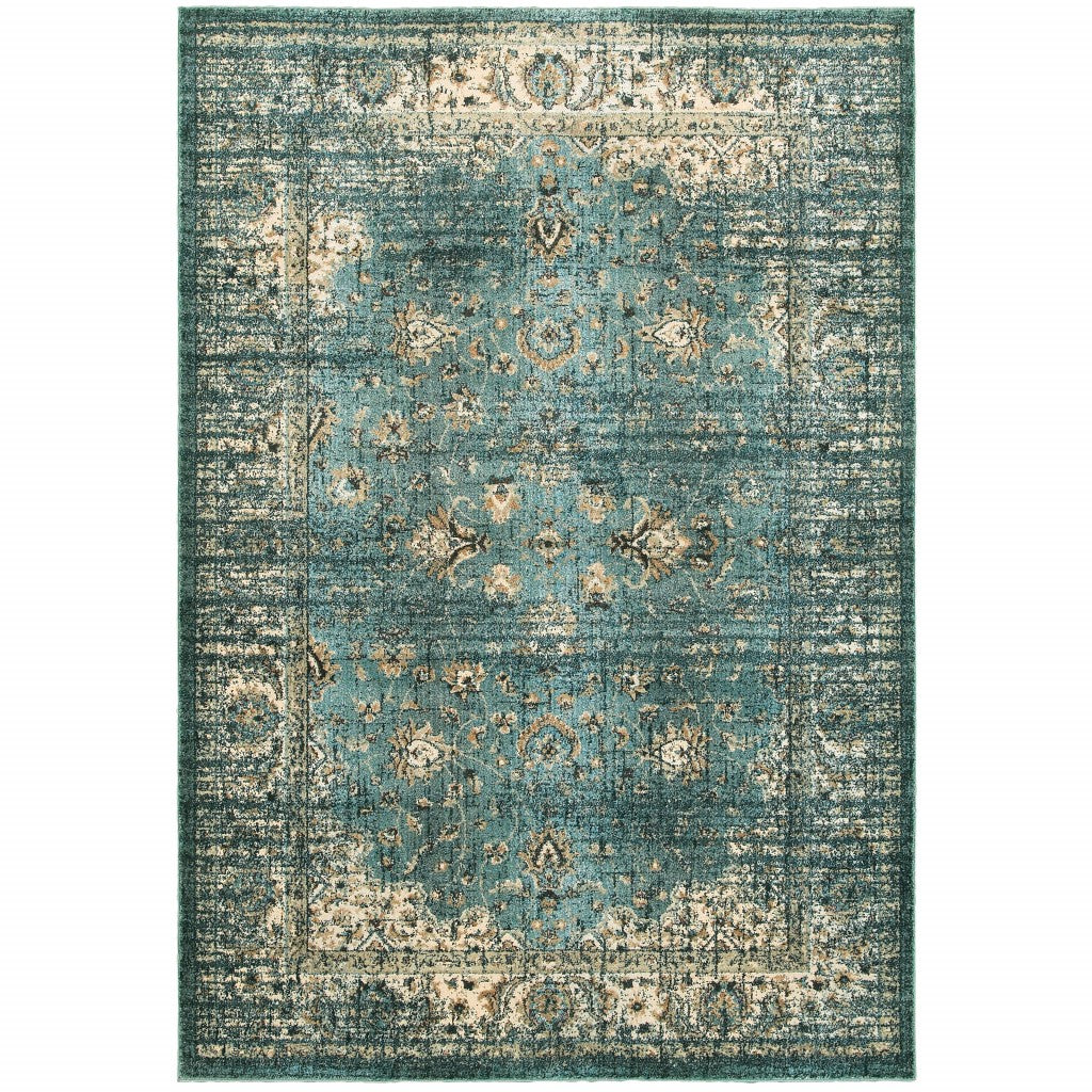 8’ X 11’ Peacock Blue And Ivory Indoor Area Rug