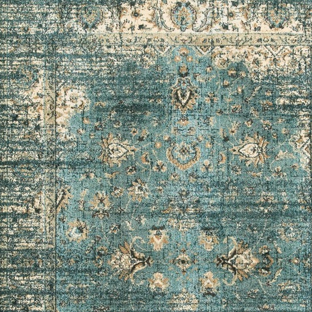8’ X 11’ Peacock Blue And Ivory Indoor Area Rug