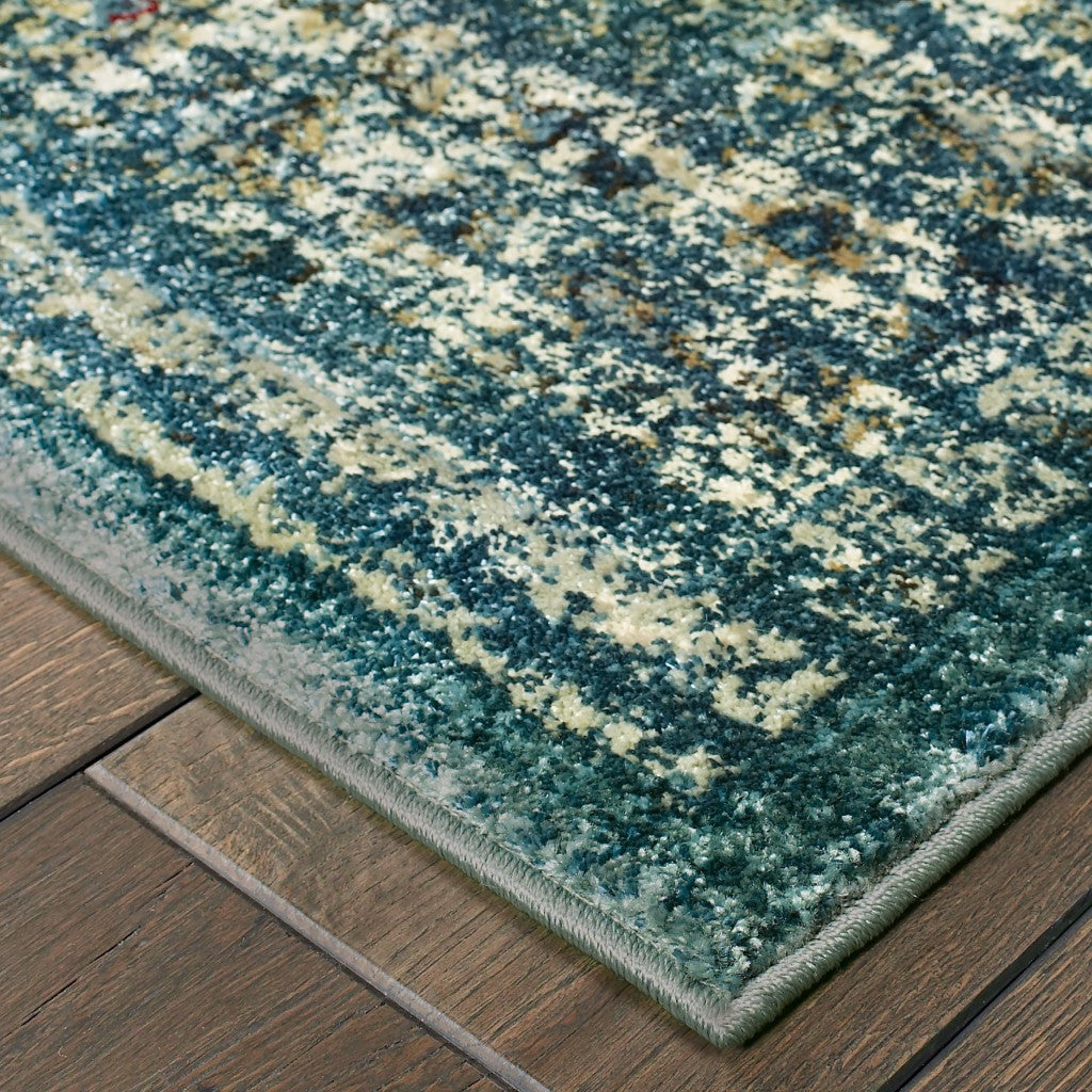 8’ X 11’ Peacock Blue And Ivory Indoor Area Rug