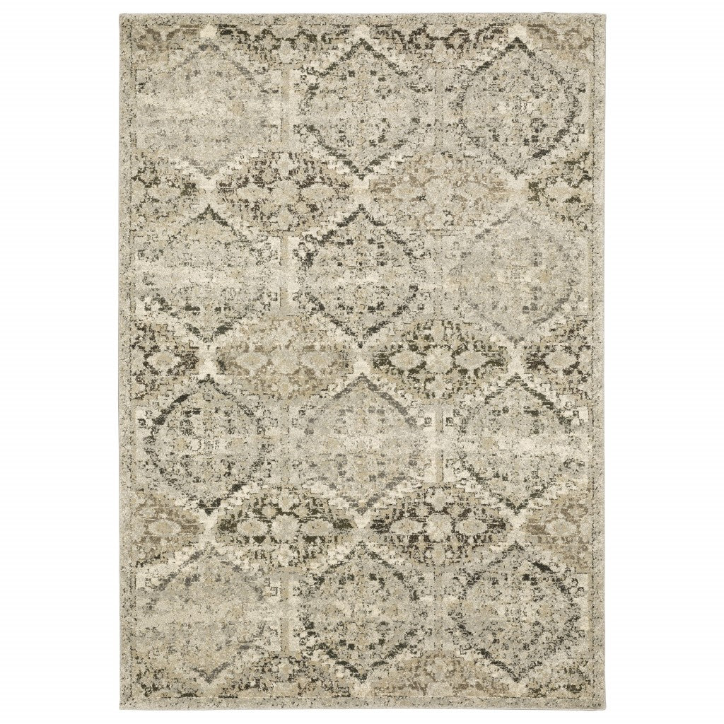 8’ X 11’ Ivory And Gray Floral Trellis Indoor Area Rug