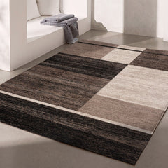 7’ X 9’ Brown And Beige Abstract Blocks Area Rug
