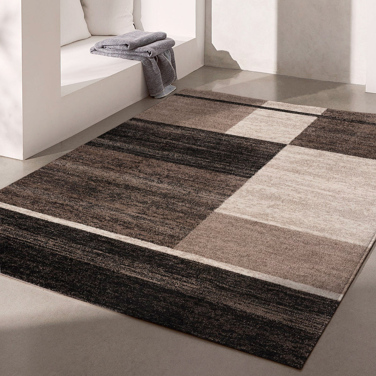 5’ X 8’ Brown And Beige Abstract Blocks Area Rug