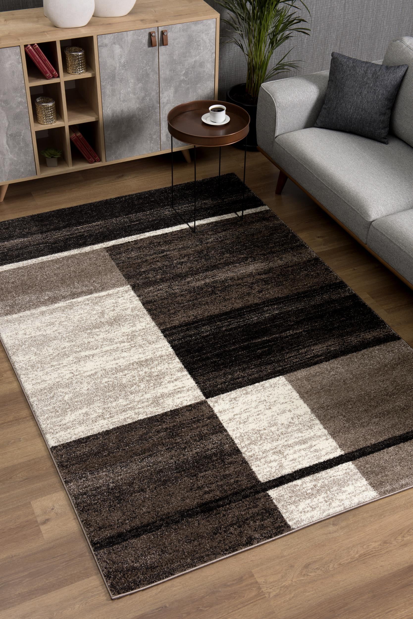 5’ X 8’ Brown And Beige Abstract Blocks Area Rug