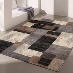 4’ X 6’ Brown Distressed Geometric Area Rug