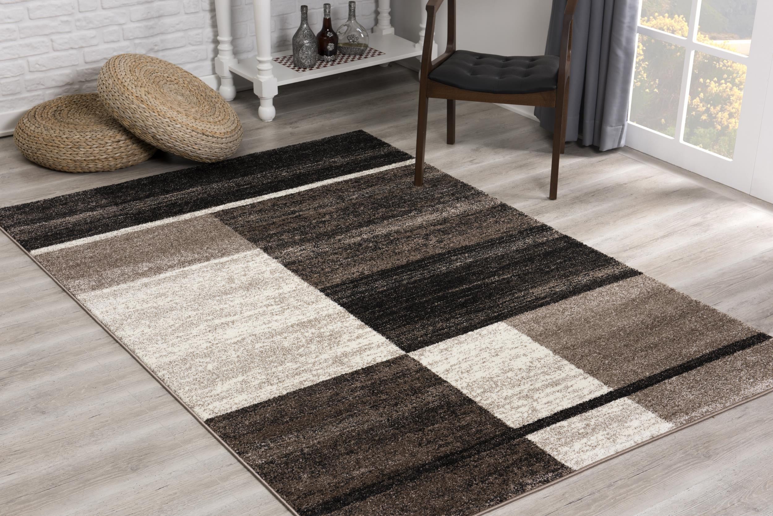 4’ X 6’ Brown And Beige Abstract Blocks Area Rug