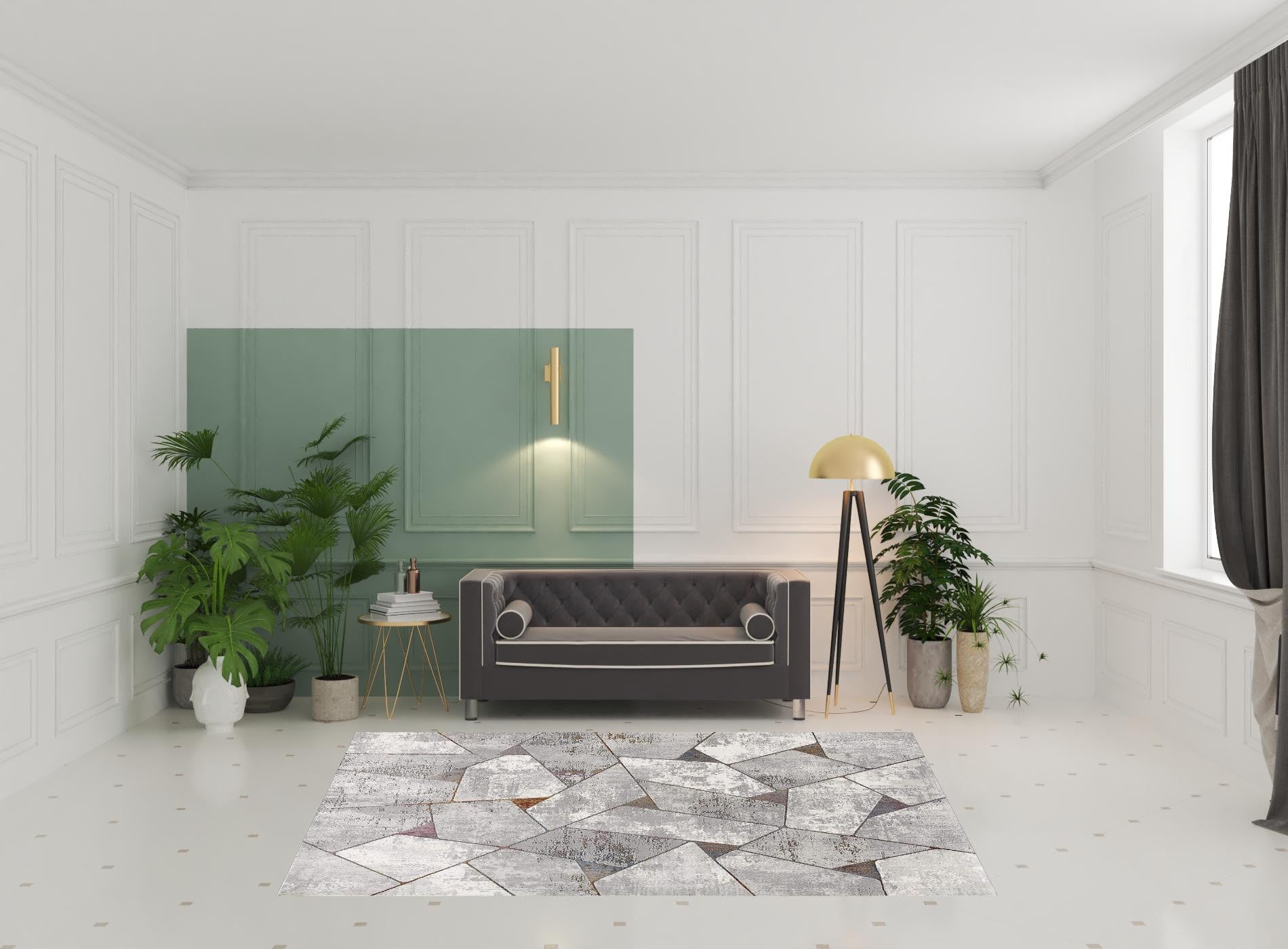 7' X 10' Grey Geometric Area Rug