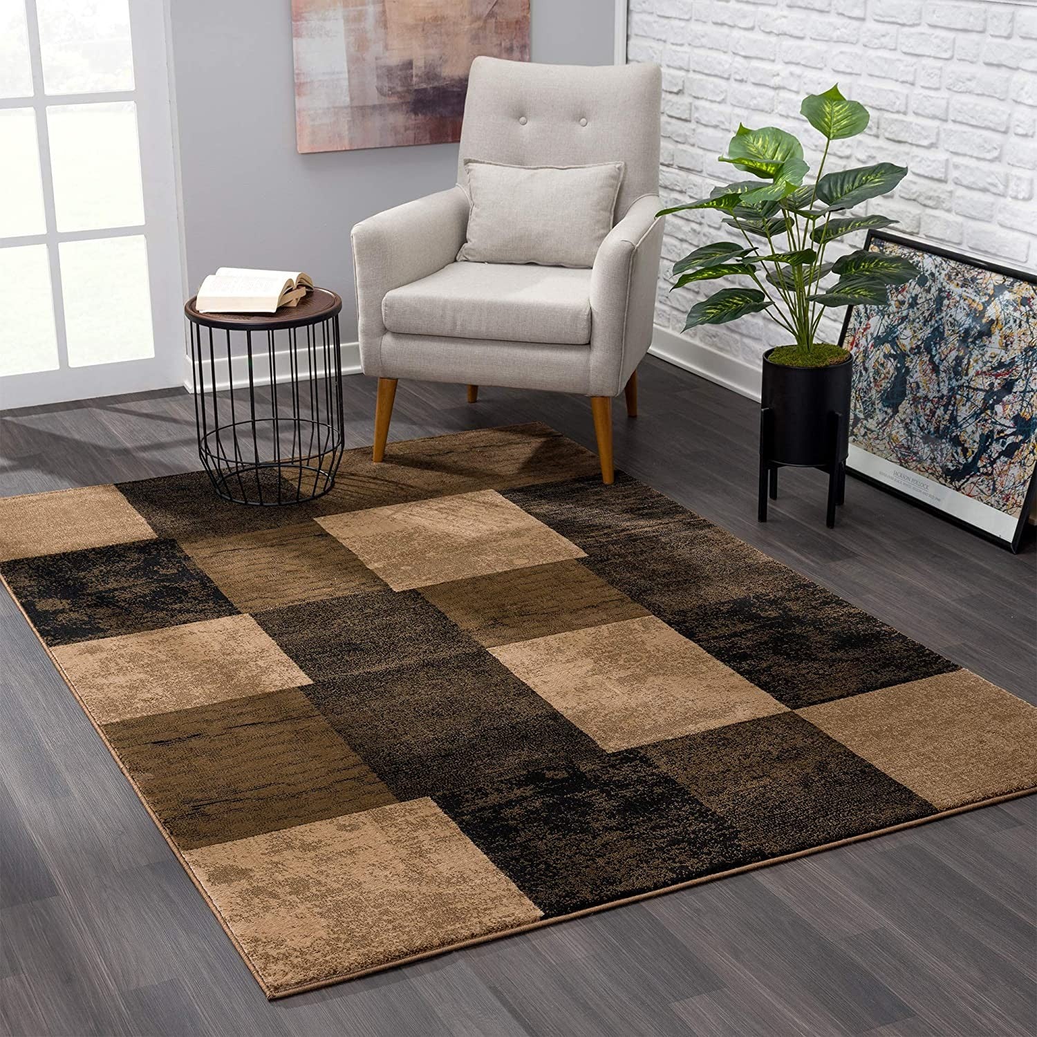 8' Brown Checkered Power Loom Runner Rug