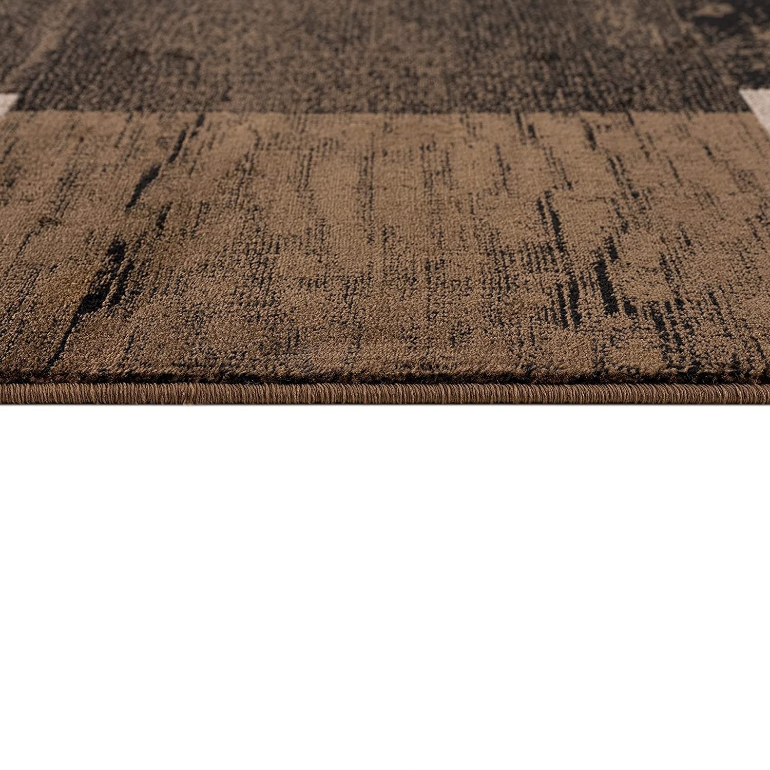 8' Brown Checkered Power Loom Runner Rug