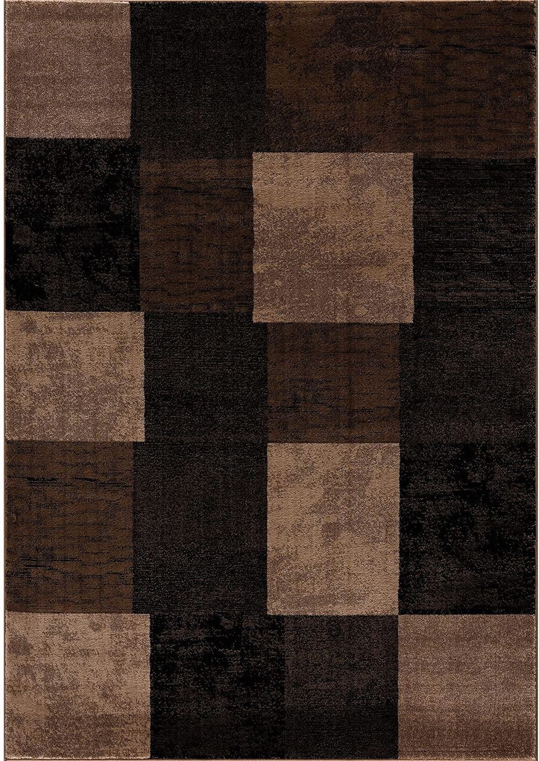 8' Brown Checkered Power Loom Runner Rug