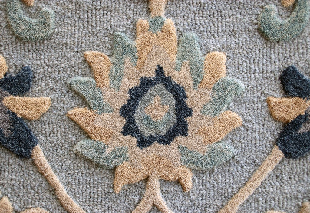 2’ X 7’ Blue And Beige Floral Runner Rug
