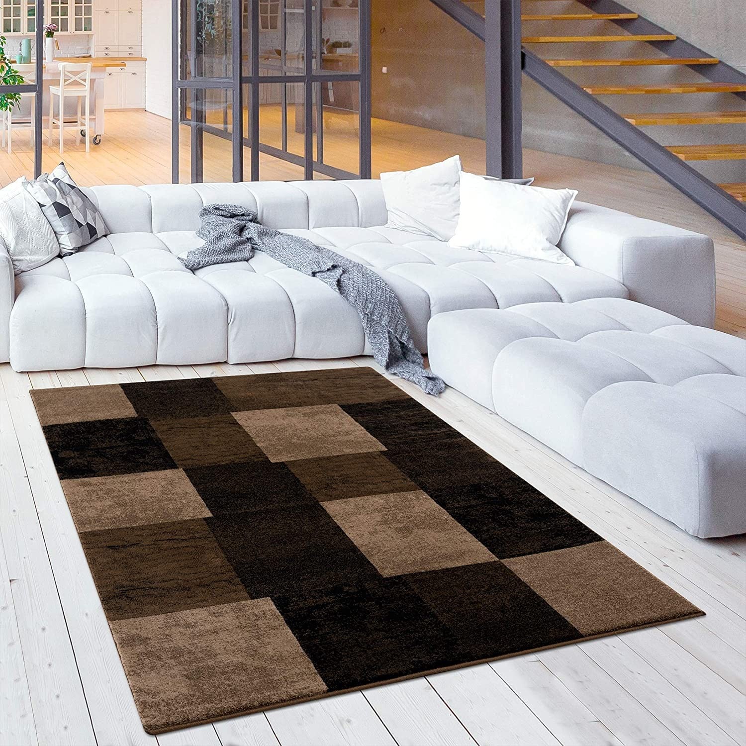 8' Brown Checkered Power Loom Runner Rug