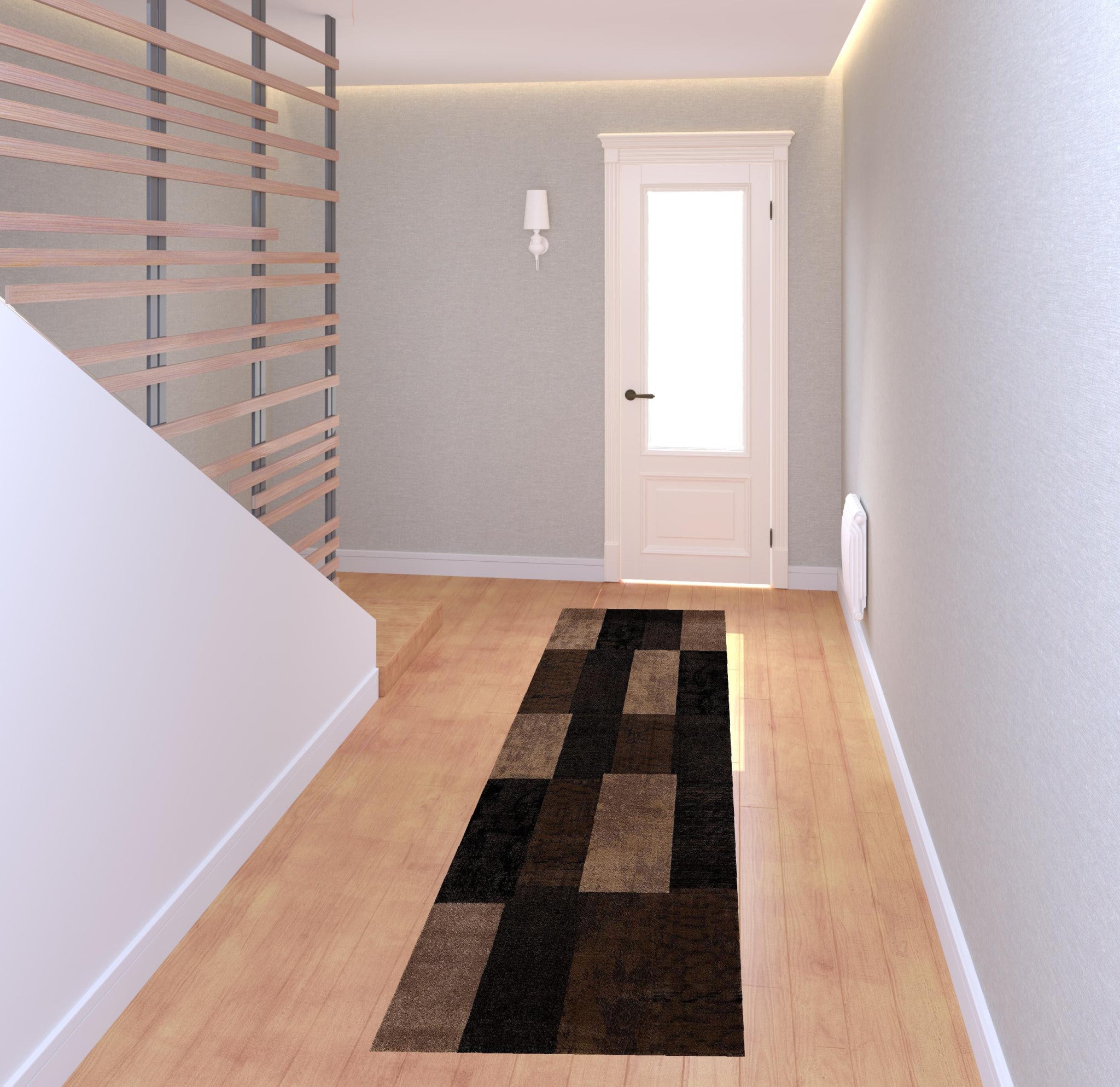 8' Brown Checkered Power Loom Runner Rug