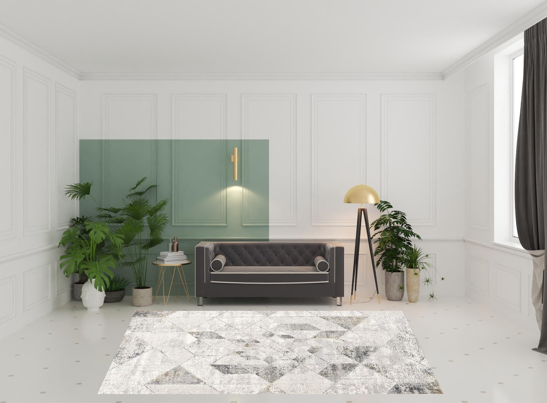 8' X 11' Gray And Ivory Geometric Area Rug