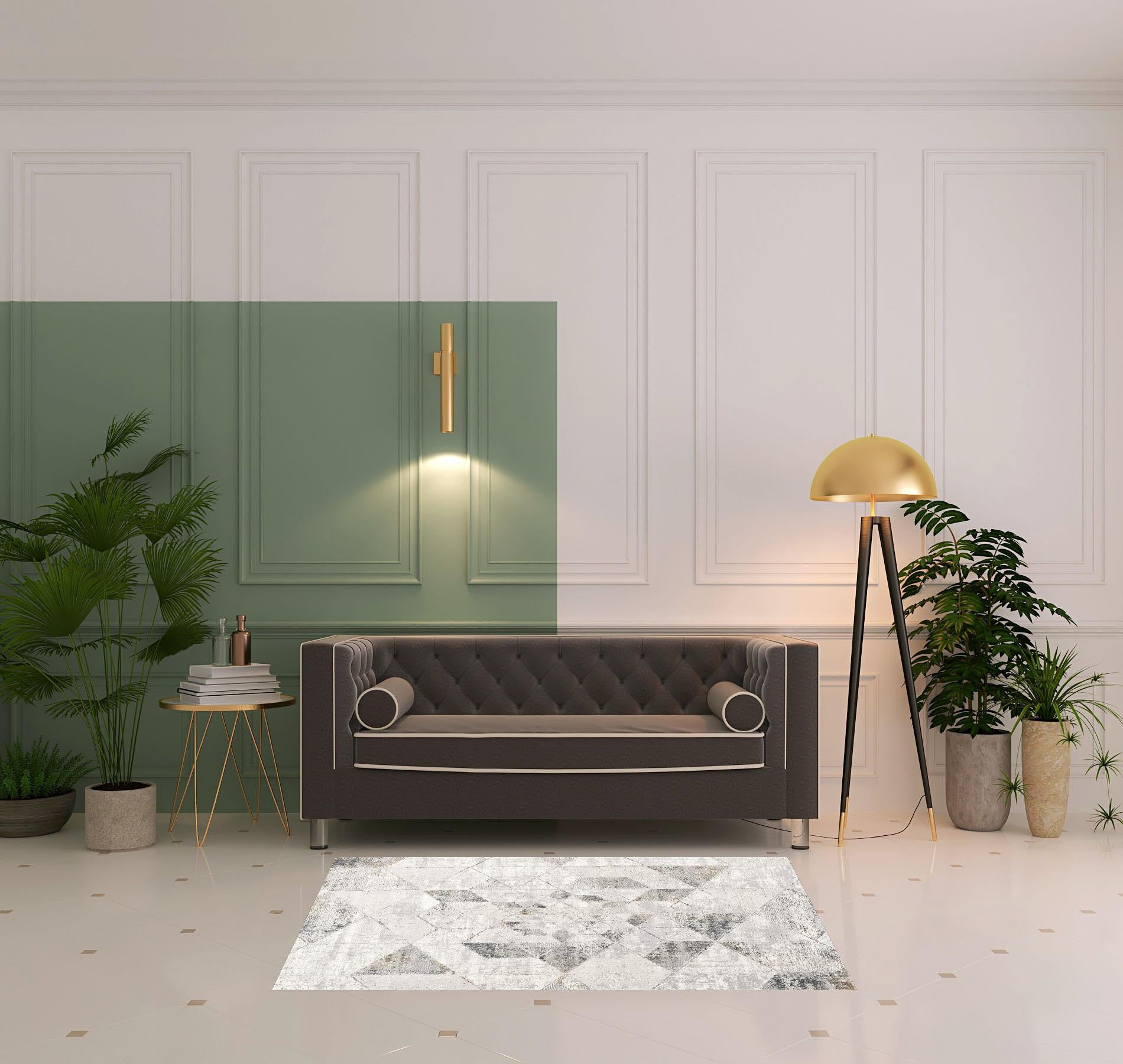 4' X 6' Gray And Ivory Geometric Area Rug
