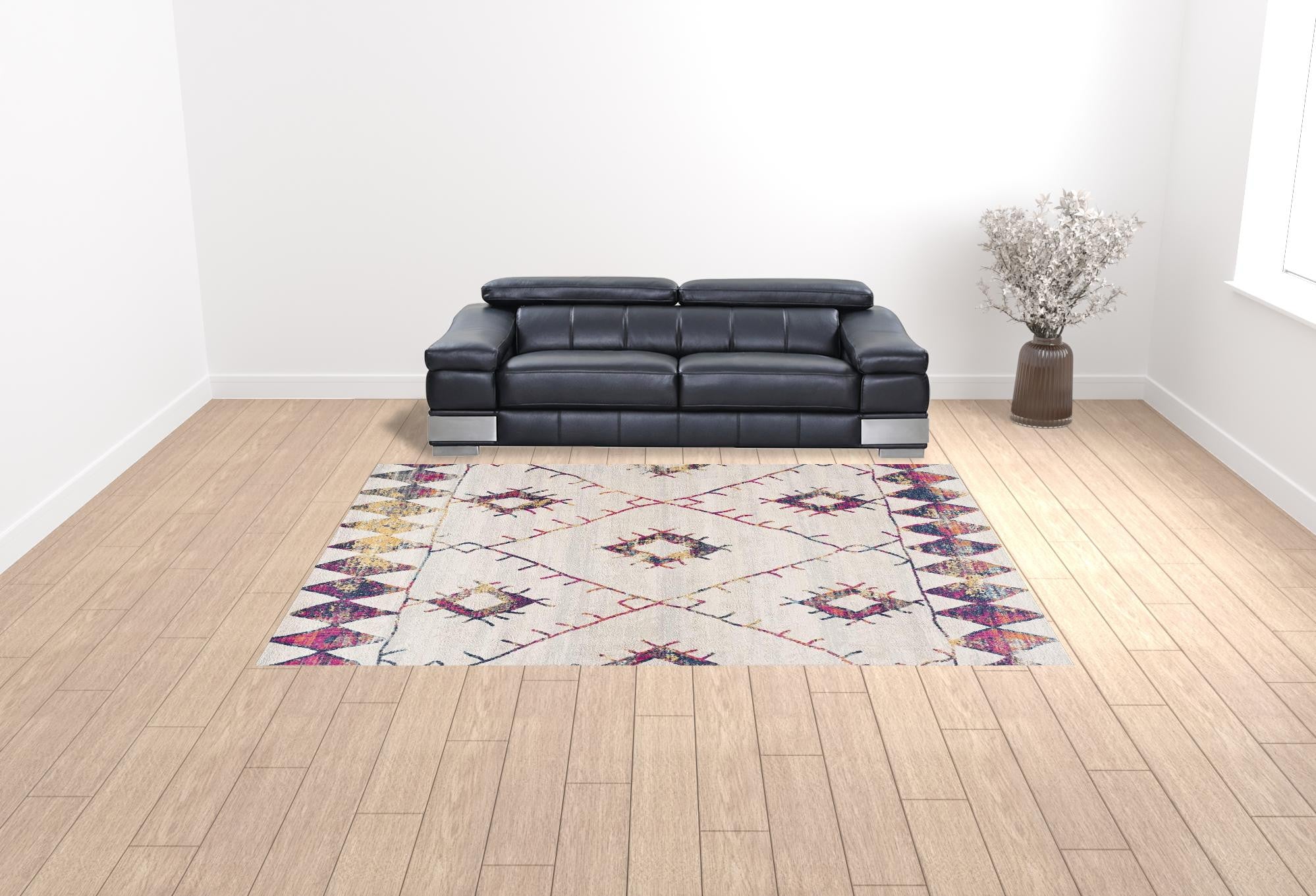 9' X 12' Cream Damask Area Rug