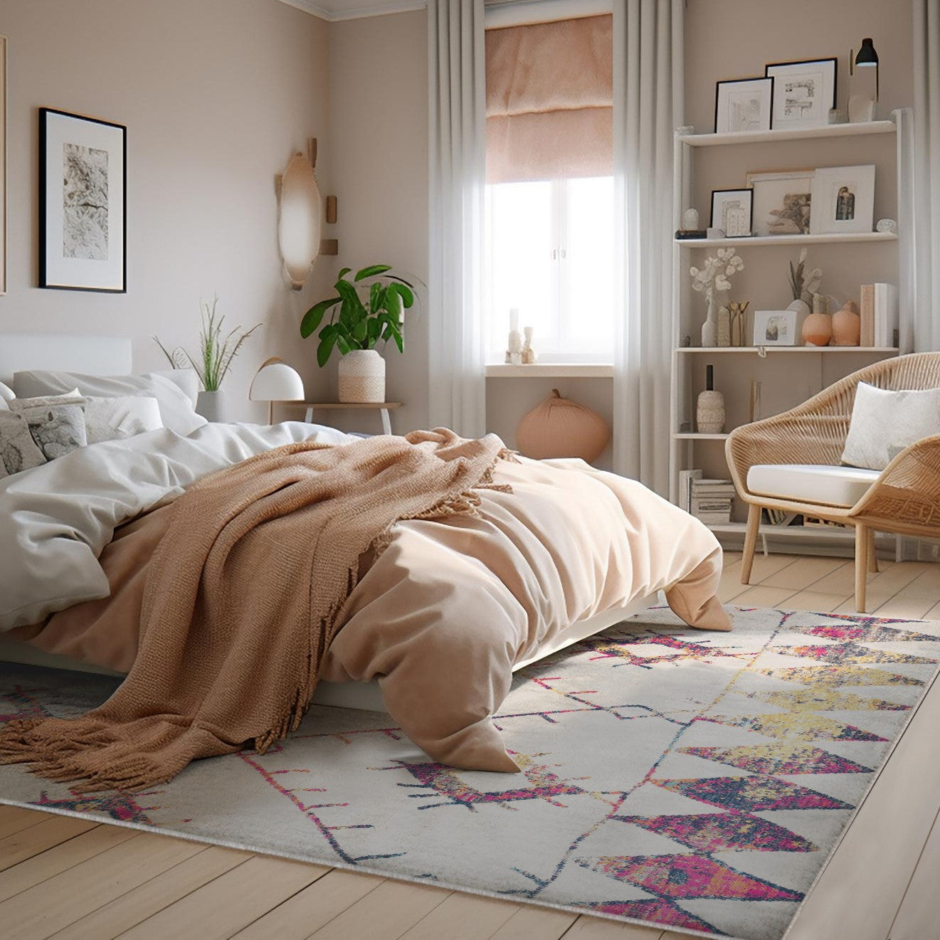 5' X 8' Cream Damask Area Rug