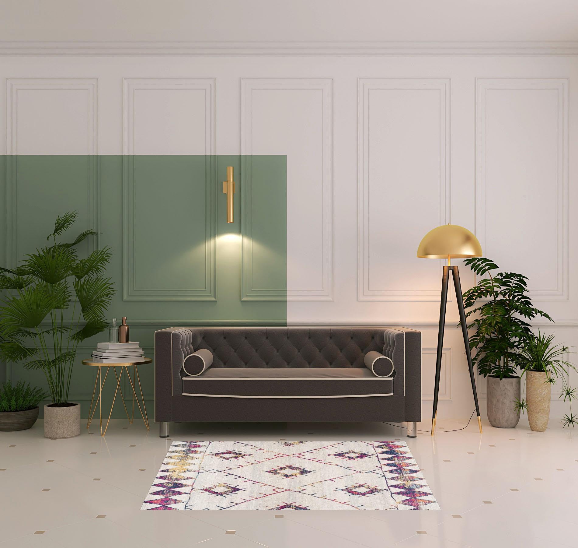 4' X 6' Cream Damask Area Rug