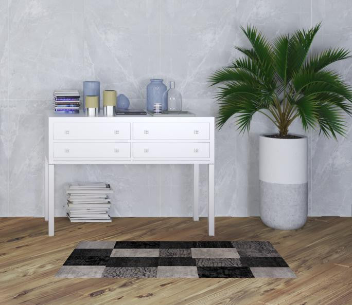 2' X 5' Grey Checkered Area Rug