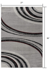 8' Gray and Black Geometric Power Loom Runner Rug