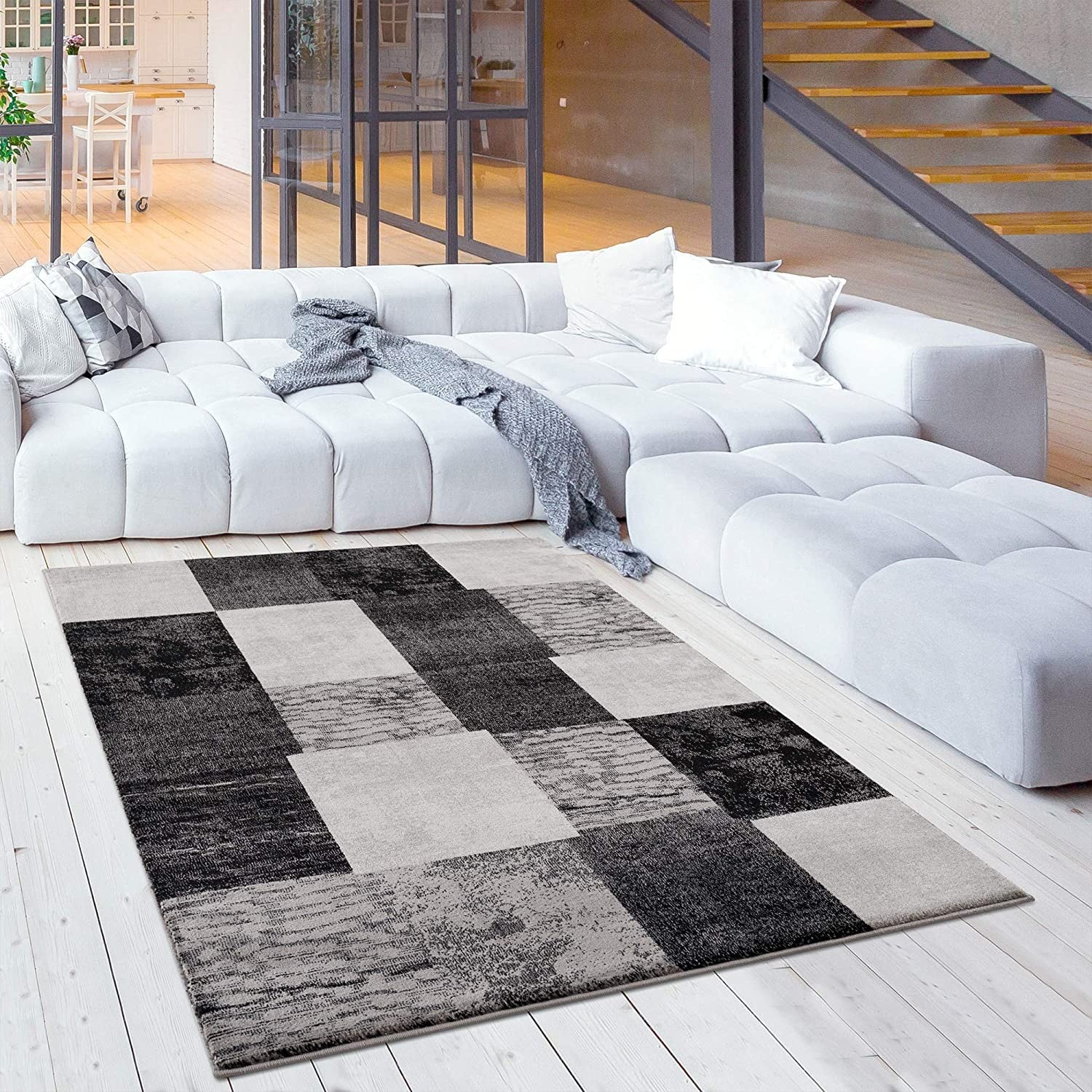 2' X 5' Grey Checkered Area Rug