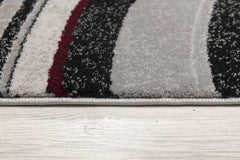 8' Gray and Black Geometric Power Loom Runner Rug