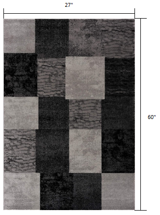 2' X 5' Grey Checkered Area Rug