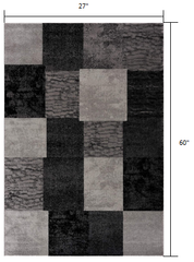 2' X 5' Grey Checkered Area Rug