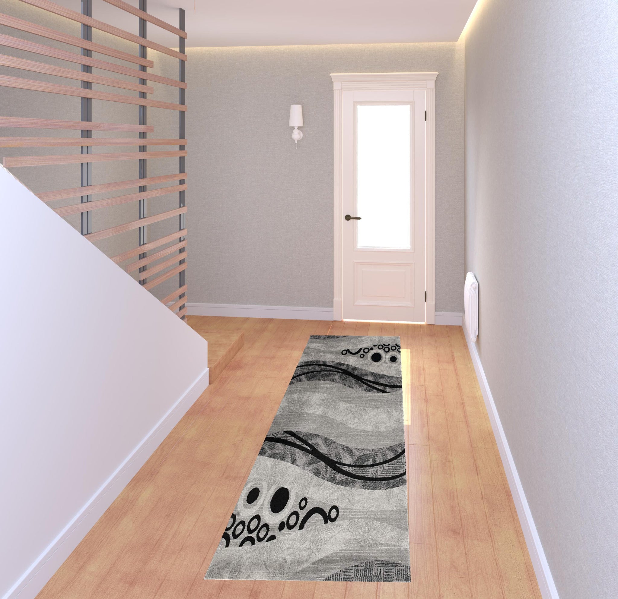 8' Grey Abstract Power Loom Runner Rug