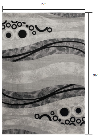 8' Grey Abstract Power Loom Runner Rug