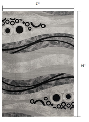 8' Grey Abstract Power Loom Runner Rug